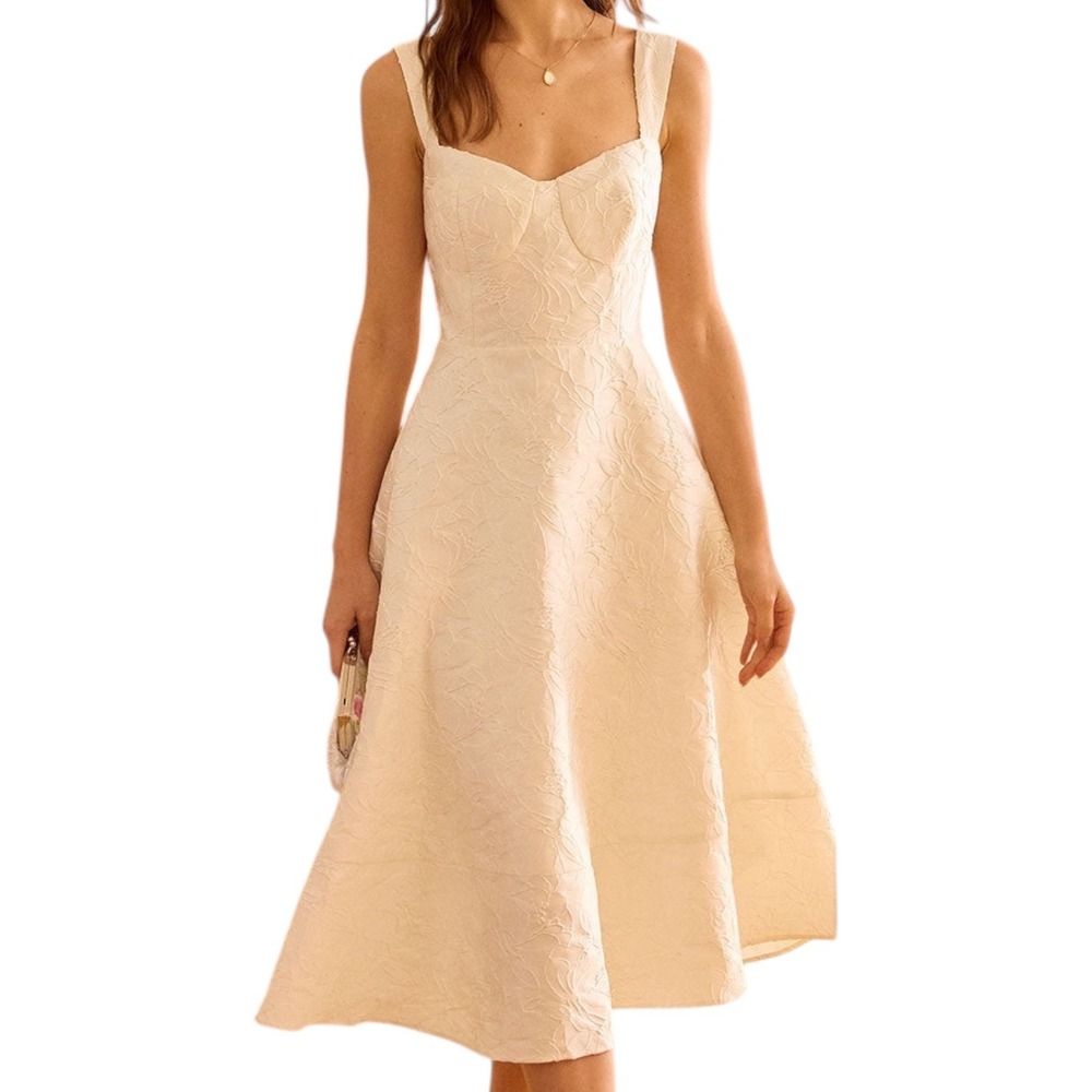 RIHOAS Cream Floral-Jacquard Midi Dress